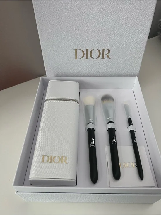 Christian Dior Black & White 3-Piece Makeup Brush Set with White Case