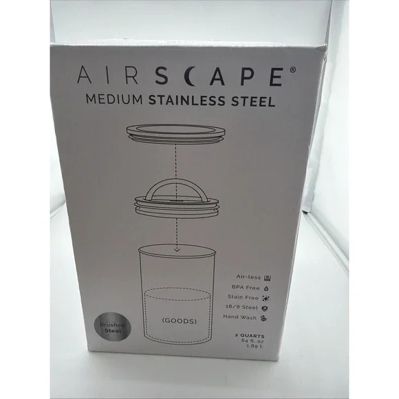 Airscape Stainless Steel Coffee Canister Food Storage Container US Patented