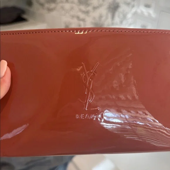 Yves Saint Laurent Patent Leather Makeup Pouch in Deep Burgundy