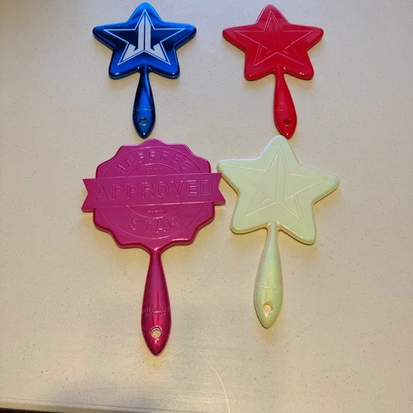 Jeffree Star Cosmetics Hand Mirror Bundle Set of 4 Blue Red Pink Pearl EUC