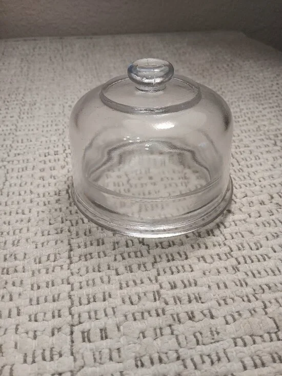 Small Cheese / Pate Serving Dish Cloche Dome Lid - Clear Glass - 3-1/2