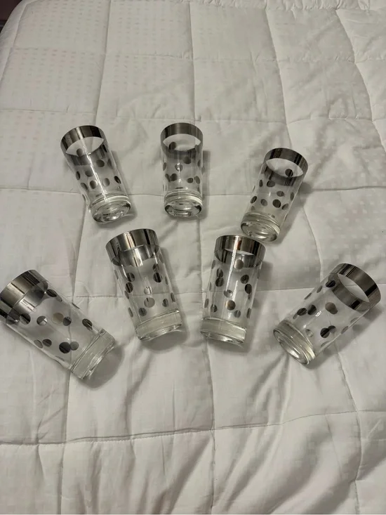 Vintage mid-century Dorthy Thorpe Silver Polka Dot Highball Glasses - Set of 7