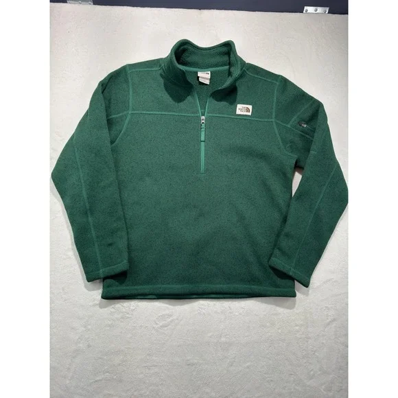The North Face Pullover Mens Medium Green Fleece 1/4 Zip Mock Neck Hiking
