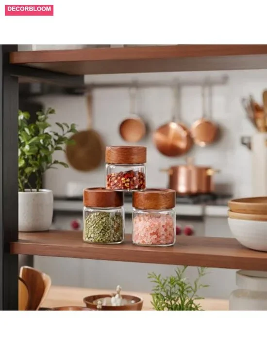 6-Pack Stackable Glass Jars with Acacia Wood Lids & Spoons, Airtight Food