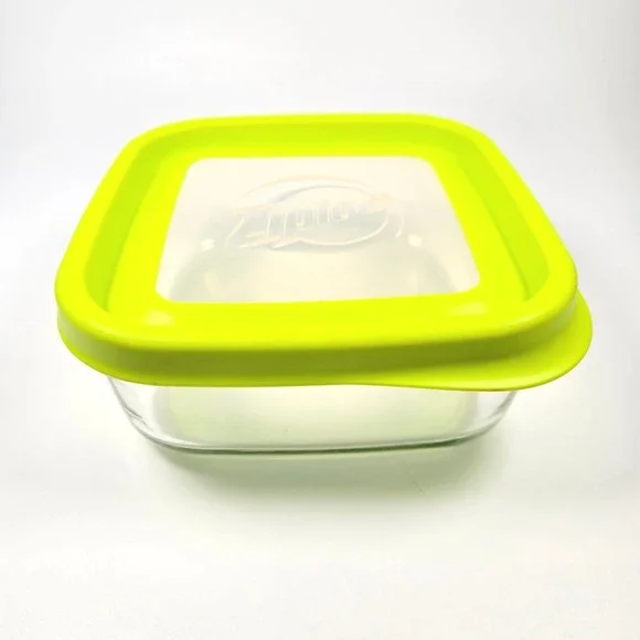 Ziploc VersaGlass‎ Food Storage Container Square 32 oz Green Lid Bormioli Rocco