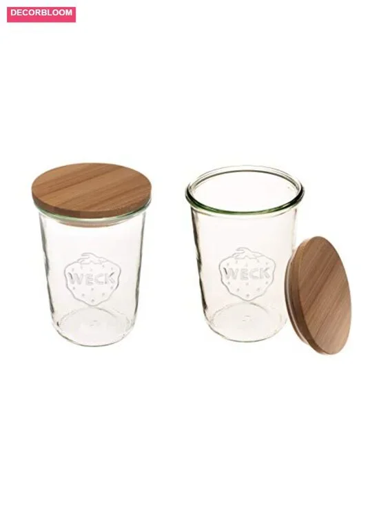Set of 2 WECK 25.3oz Mold Jars with Wooden Lids, Eco-Friendly Canning Storage
