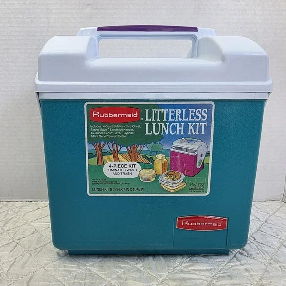 Vintage‎ Teal Rubbermaid Sidekick Mini Cooler Litterless Lunch Kit Model 1766