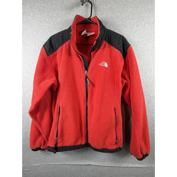 The North Face Jacket Mens Medium Red Black Fleece Full Zip Polartec USA Outdoor