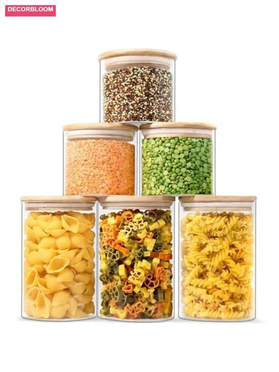 Bamboo Lid Glass Jars with Airtight Locking Lids for Dry Food Storage