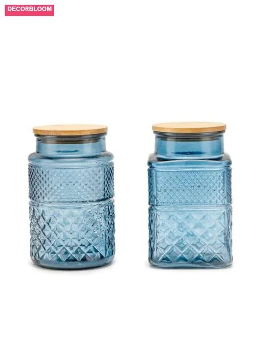 Large Glass Storage Jar Set of 2, 60 FL OZ Airtight with Bamboo Lid