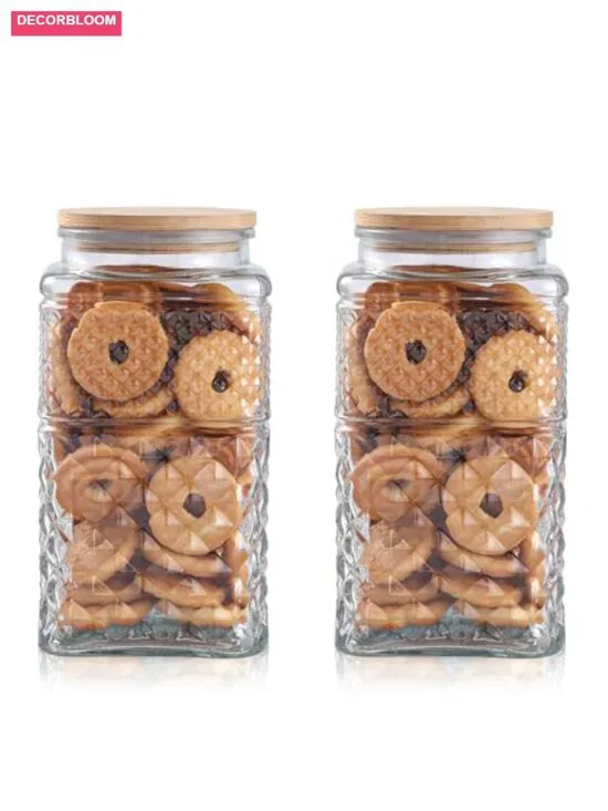 Set of 2 Borosilicate Glass Jars with Airtight Bamboo Lids, 90 oz Each