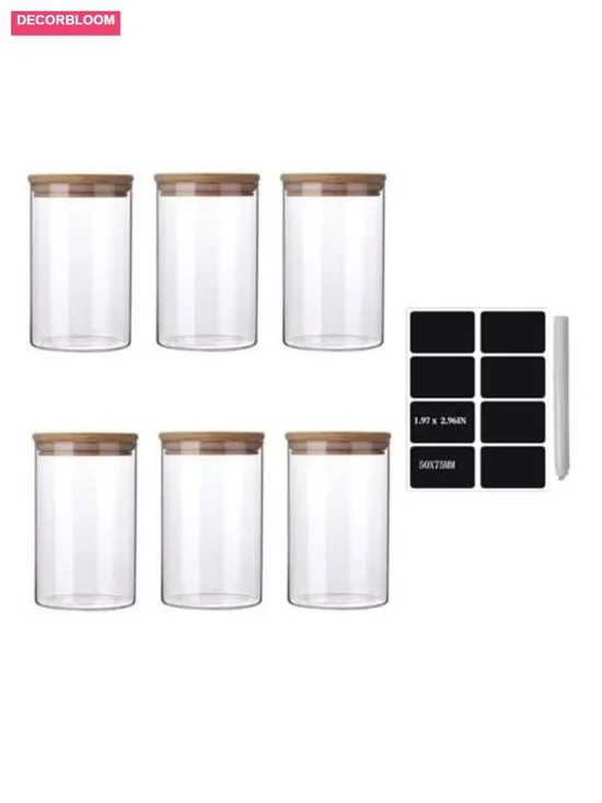 Airtight Glass Jars with Bamboo Lids - Set of 6, 22oz Kitchen Canisters