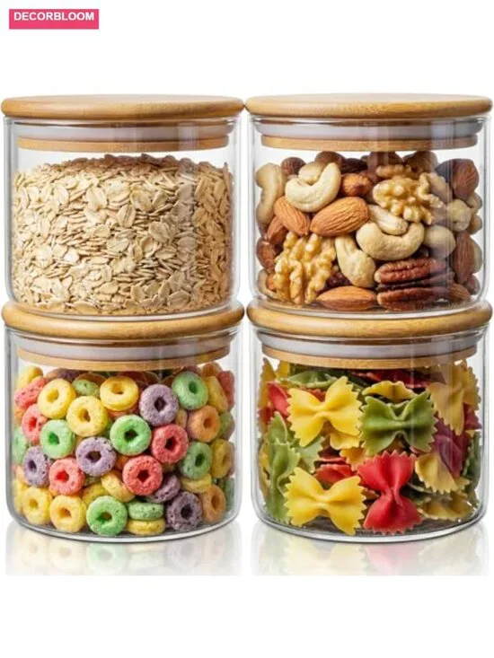 4 Pack 17oz Glass Jars with Bamboo Lids, Airtight Food Storage Containers