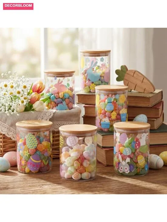 Airtight Glass Jar with Bamboo Lid Set of 6 - Food Storage Canisters for Pantry