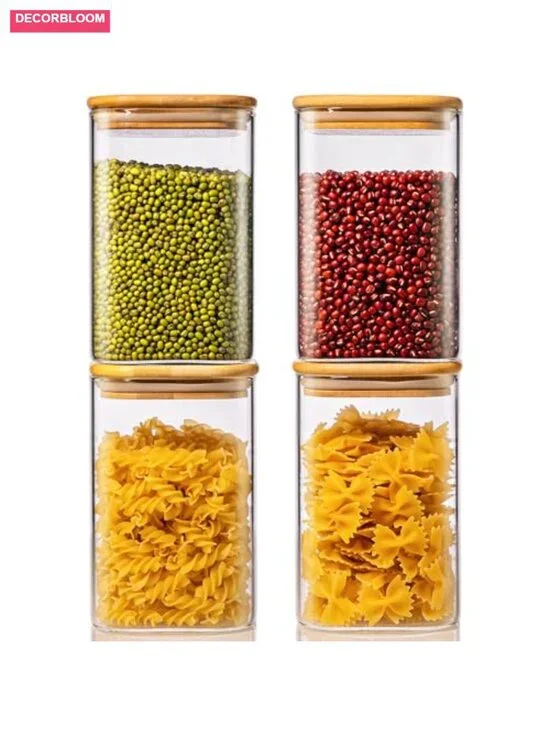 4 Pack 42oz Square Glass Jars with Airtight Bamboo Lids Food Storage