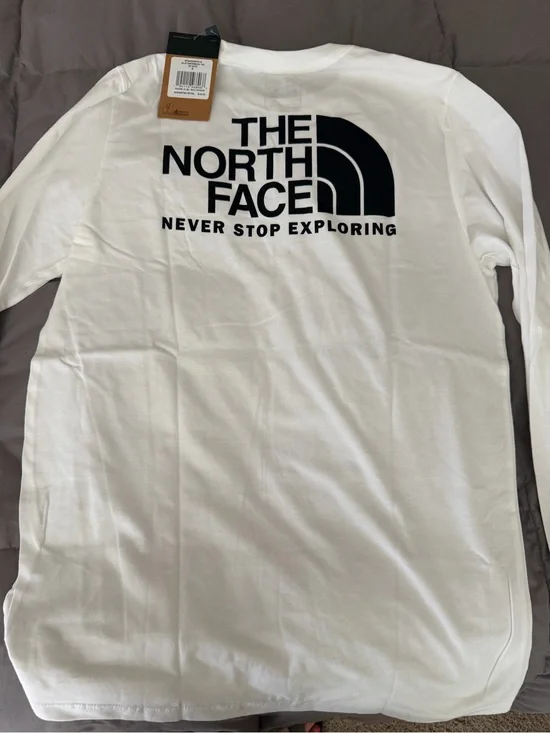 The North Face White Long Sleeve Tee with Black Logo
