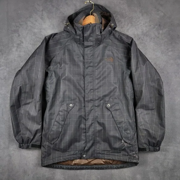 The North Face Cryptic‎ Jacket Mens Small Black Grid Pattern Insulated Snowboard