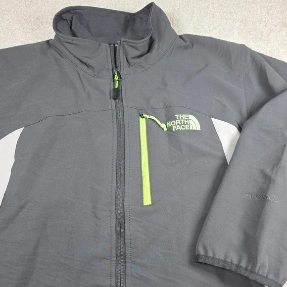 The North Face WindWall Jacket Mens Large Grey Lime Green Softshell Full Zip