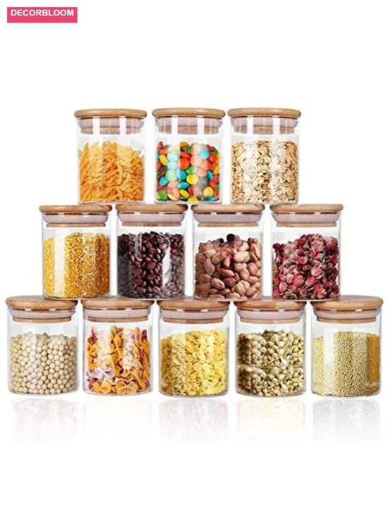 12-Pack 9OZ Glass Jars with Bamboo Airtight Lids & Labels