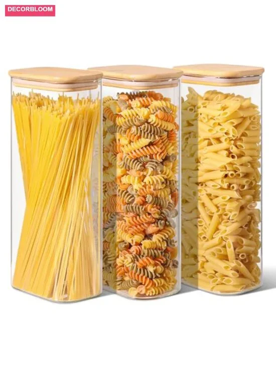 2.2 Qt Rectangle Glass Storage Containers with Bamboo Lids 3Pc