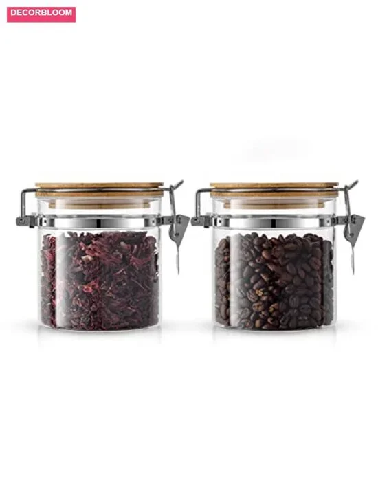 2 Pack Airtight Glass Food Storage Jars with Bamboo Lids 12 oz