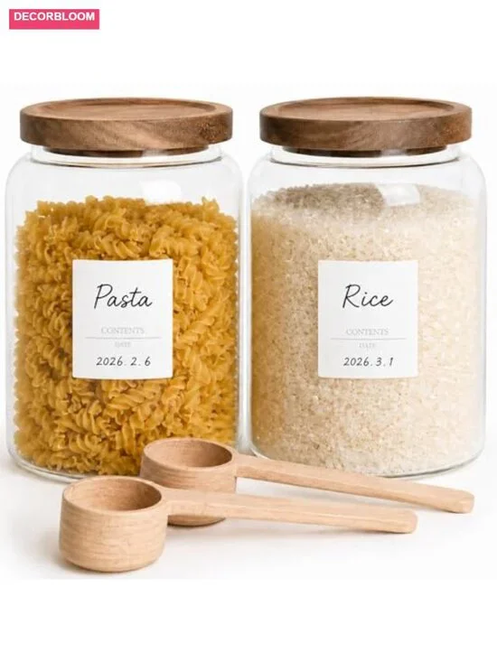 Large Glass Jars with Airtight Wood Lid and Spoon Food Canisters Set of 2