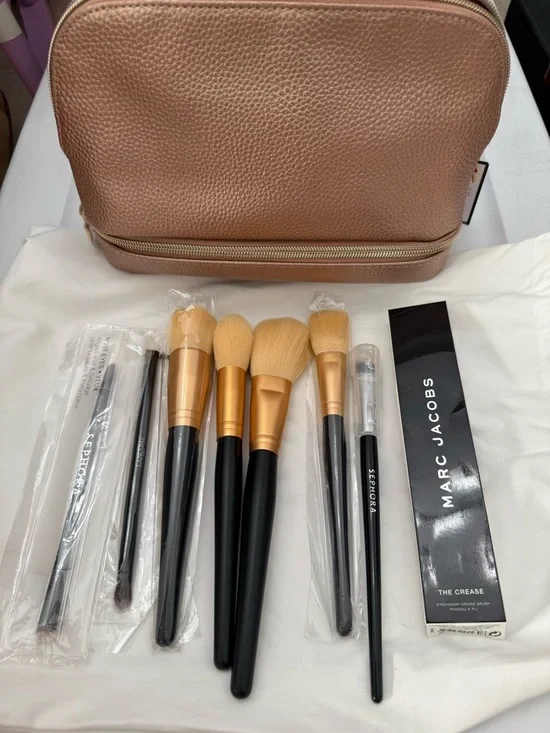 Makeup Brush Bundle Morphe Sephora Marc Jacobs + Cosmetic Bag NEW