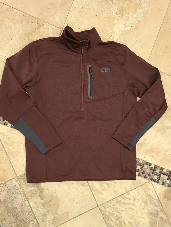 The North Face Maroon Quarter-Zip Pullover with Dark Cuff Accents