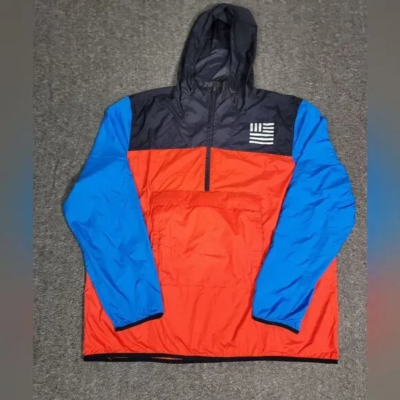 The North Face NF0A4CLO Packable Anorak Windbreaker USA Sleeve Men 2XL Red Blue