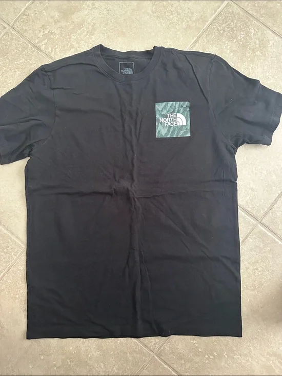 The North Face Black Short-Sleeve Tee with Green Logo Pocket