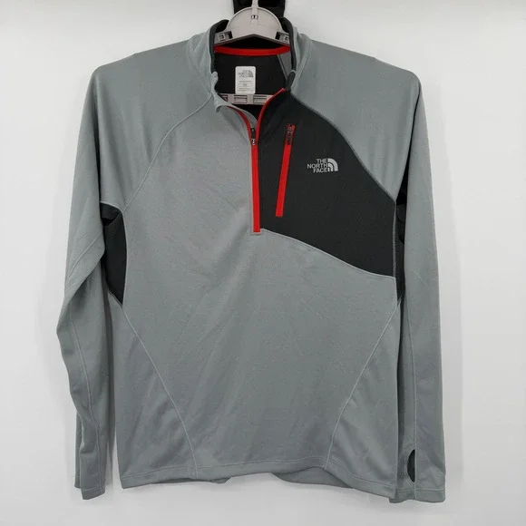 The North Face Mens Quarter Zip Running Pullover Gray Black Red Size Medium