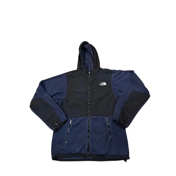 The North Face Denali Fleece Hoodie Mens Medium Navy Blue Black Full Zip Jacket
