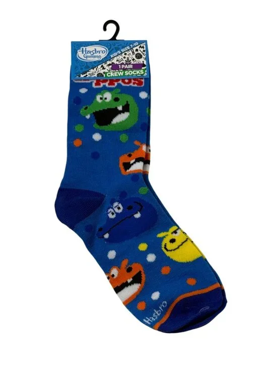 Hungry Hungry Hippos Kids Crew Socks Size 7-10 Blue