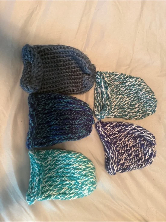 Hand-Knit Kids Beanie - Assorted Blue & Teal Colors