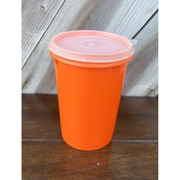 Tupperware Round Container 321-11 Orange Good Vintage Canister Lid