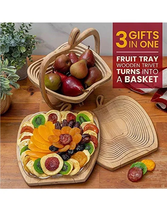 Natural Bamboo Apple-Shaped Serving Basket - Natural