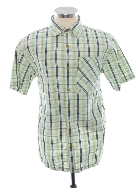 The North Face Green Plaid Button Up Short Sleeve Shirt Mens Size Medium