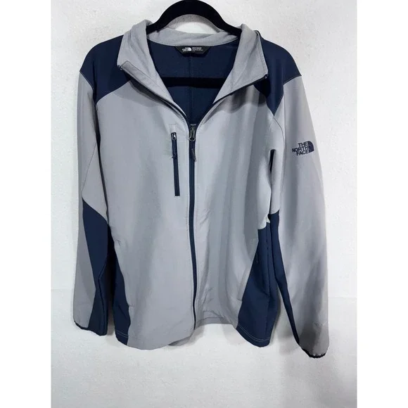 The North Face Men's Large Gray Blue Softshell Jacket Coat Windwall Full Zip