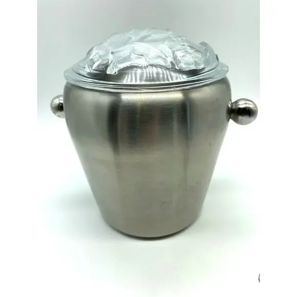 Unique Stainless-Steel Mid-Century Ice Bucket Cookie Jar Crystal Floral 3D‎ Lid