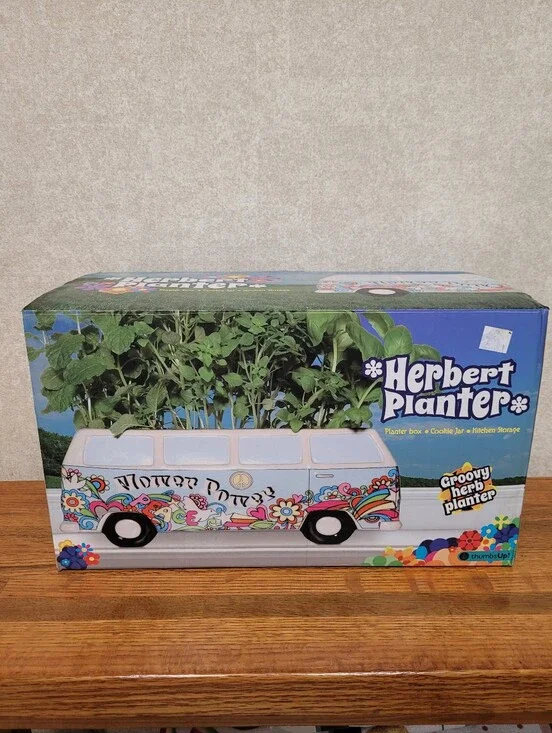 🌼 Ceramic Cookie Jar or Herb Planter Groovy Hippie Floral Van Design.