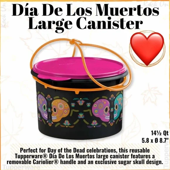 Tupperware Dia de los Muertos Canister with Carolier Handle