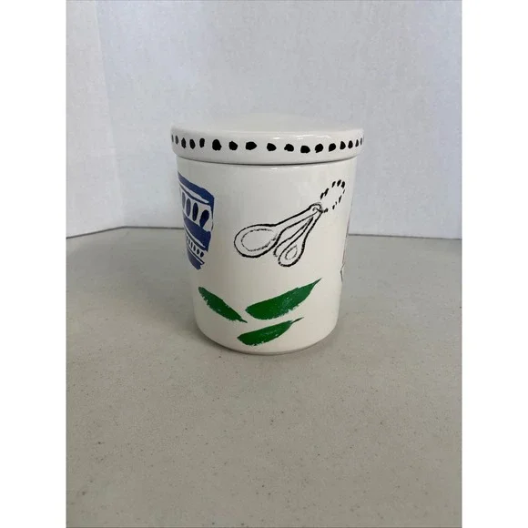 Kate Spade Whimsical Hand Painted Ceramic Kitchen Canister‎ Food Motif