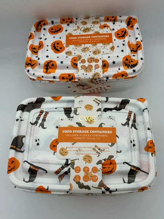 Cook With Color Halloween Print Rectangular Food Storage Containers 6 Piece (x2)