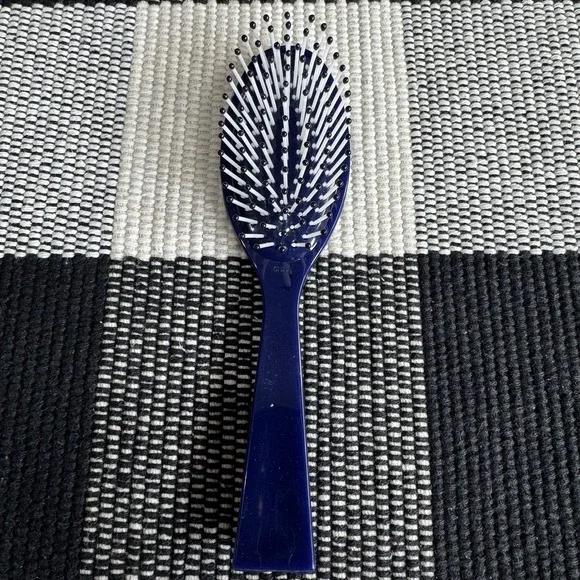 Vintage Estee Lauder Hair Brush Ball Tipped Small Travel Round Navy BLUE Plastic