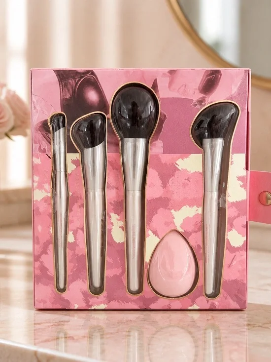 Paris Hilton Sculpt Crew 5 Piece Makeup Brush & Sponge Set New