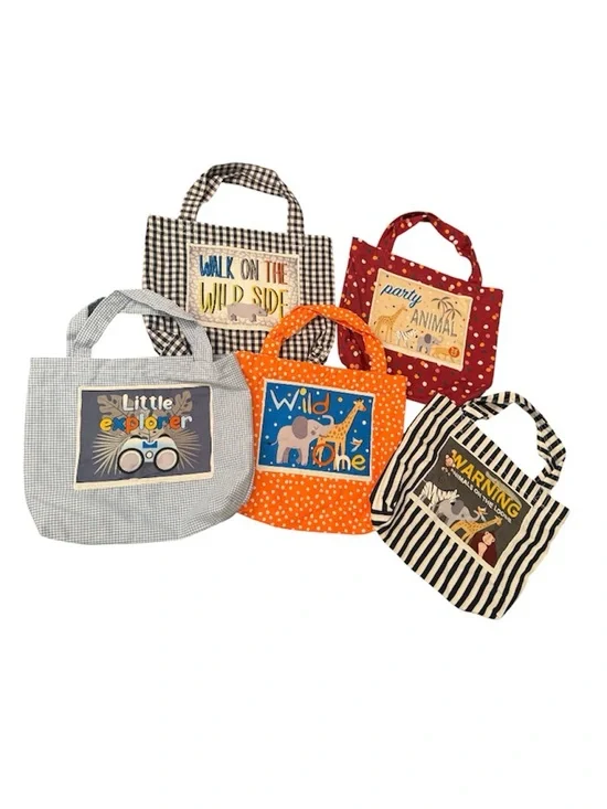 Handmade Totes Bundle of (5) Kids Totes Jungle Safari Zoo Theme Party Favors