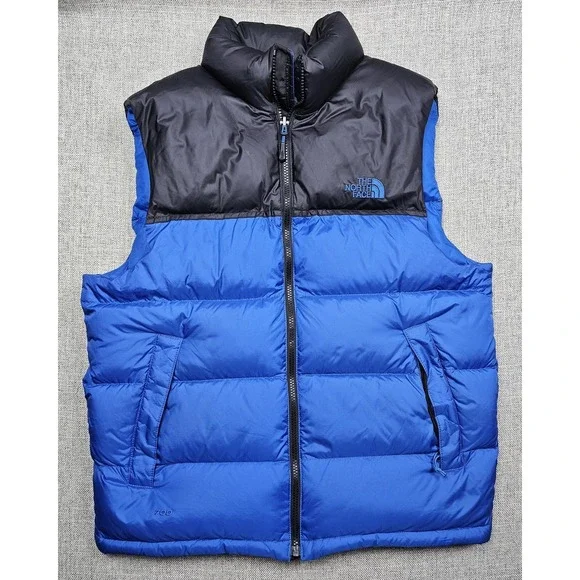 The North Face Vest Mens Medium Blue 700 Goose Down Nuptse Puffer Zip Outdoor