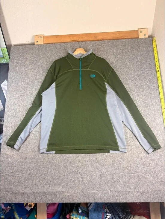 North Face Shirt Mens XL Green 1/4 Zip Fleece Lined Pullover Layer