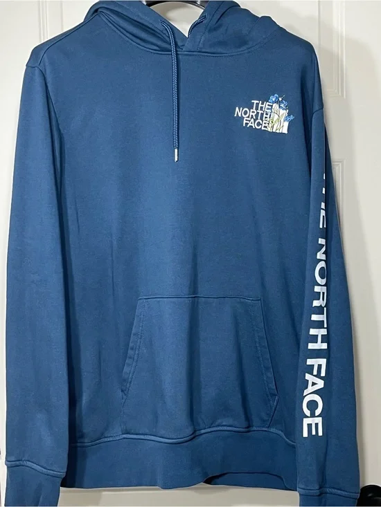 The North Face Floral Logo Hoodie Blue Men’s XL Pullover Sweatshirt