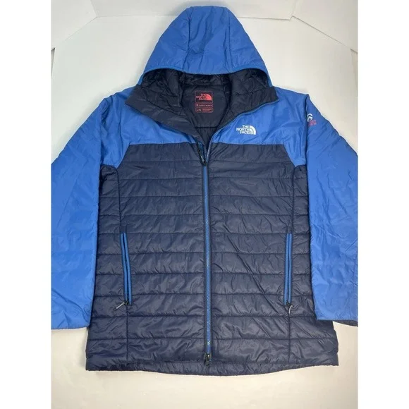 The North Face Victory Puffer Jacket Hooded Blue Black Size Large Summit Series
